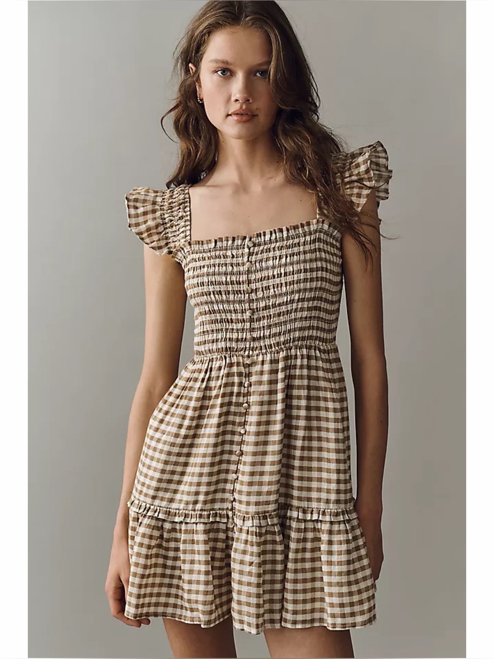 NWT Anthropologie Peregrine 100% European Linen Mini Dress - Brown Plaid